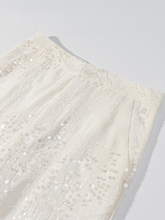 スパンコール付きツーピーススーツセット（女性用） - クラウドホワイトグリッターブレザーとワイドレッグパンツのセットアップ - 2026年春のパーティーナイト