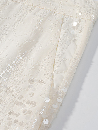 スパンコール付きツーピーススーツセット（女性用） - クラウドホワイトグリッターブレザーとワイドレッグパンツのセットアップ - 2026年春のパーティーナイト