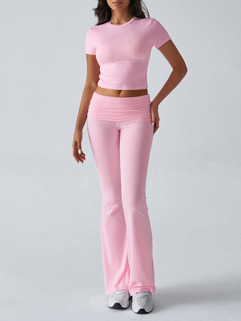 ヨガセット ツーピース レディース - スリムフィット 半袖クロップトップとフレアパンツ - サマーアクティブウェア ラウンジ 2026