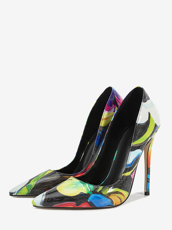 ハイヒールパンプス レディース ポインテッドトゥ 柄入り スリッポン ドレスシューズ