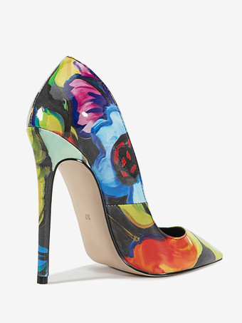 ハイヒールパンプス レディース ポインテッドトゥ 柄入り スリッポン ドレスシューズ