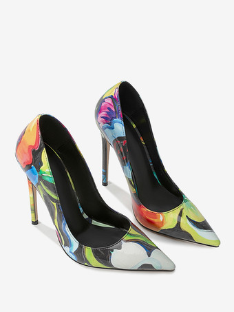 ハイヒールパンプス レディース ポインテッドトゥ 柄入り スリッポン ドレスシューズ