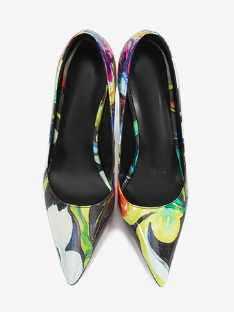 ハイヒールパンプス レディース ポインテッドトゥ 柄入り スリッポン ドレスシューズ