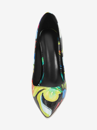 ハイヒールパンプス レディース ポインテッドトゥ 柄入り スリッポン ドレスシューズ