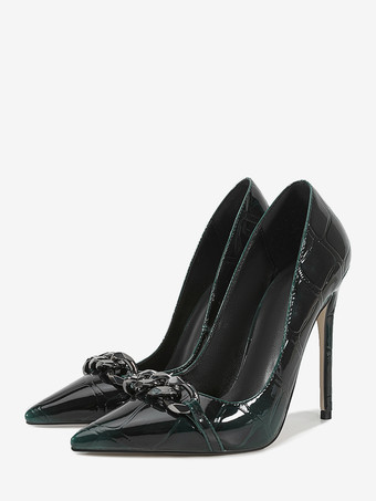 ハイヒールパンプス レディース ポインテッドトゥ メタルディテール スリッポン ドレスシューズ