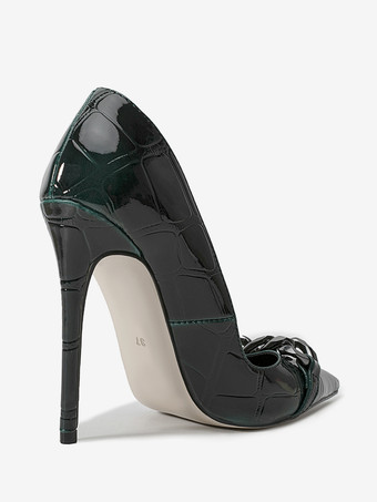 ハイヒールパンプス レディース ポインテッドトゥ メタルディテール スリッポン ドレスシューズ