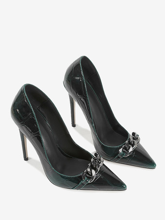 ハイヒールパンプス レディース ポインテッドトゥ メタルディテール スリッポン ドレスシューズ