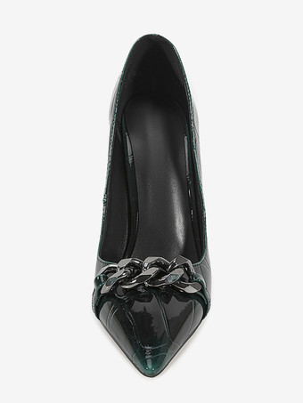 ハイヒールパンプス レディース ポインテッドトゥ メタルディテール スリッポン ドレスシューズ