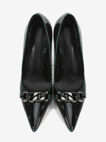 ハイヒールパンプス レディース ポインテッドトゥ メタルディテール スリッポン ドレスシューズ