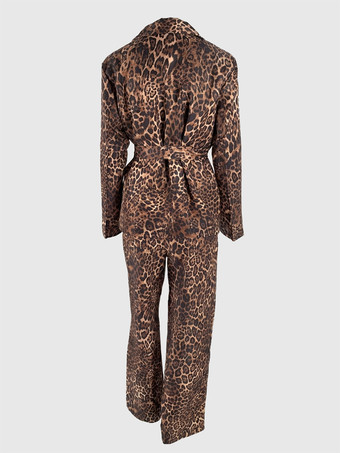 ヒョウ柄ベルト付きブレザーとワイドレッグパンツのレディースセット - ノッチドラペル長袖セットアップスーツ - 2026年春のストリートウェア