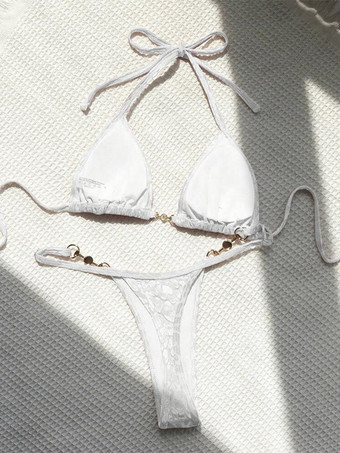 ヒョウ柄ビキニセット（レディース） - ホルターネック、パール金具付きトップ＆ソング - サマーヨットリゾートプールパーティー2026