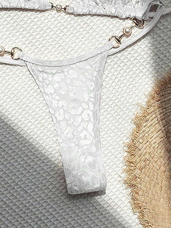 ヒョウ柄ビキニセット（レディース） - ホルターネック、パール金具付きトップ＆ソング - サマーヨットリゾートプールパーティー2026