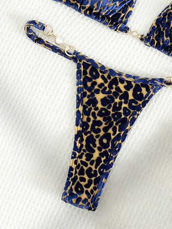 ヒョウ柄ビキニセット（レディース） - ホルターネック、パール金具付きトップ＆ソング - サマーヨットリゾートプールパーティー2026