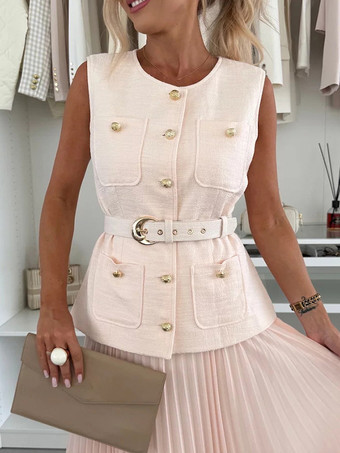 ノースリーブのツーピースセット（女性用） - オールドマネーベルト付きベストとプリーツマキシドレス - 2026年春のカジュアルイベント
