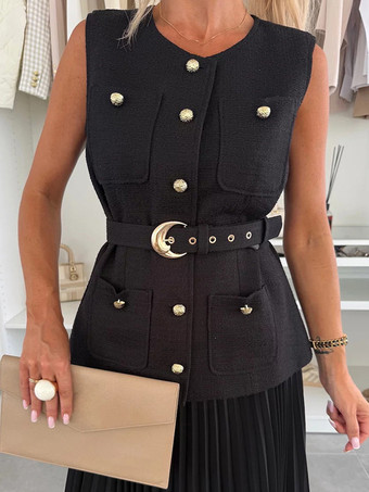 ノースリーブのツーピースセット（女性用） - オールドマネーベルト付きベストとプリーツマキシドレス - 2026年春のカジュアルイベント