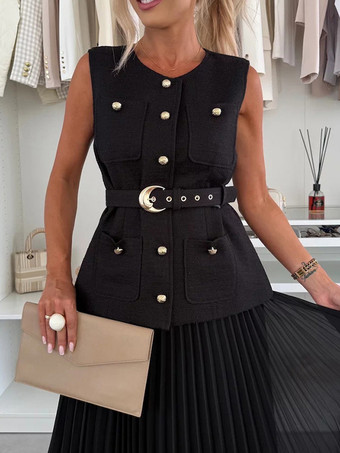 ノースリーブのツーピースセット（女性用） - オールドマネーベルト付きベストとプリーツマキシドレス - 2026年春のカジュアルイベント