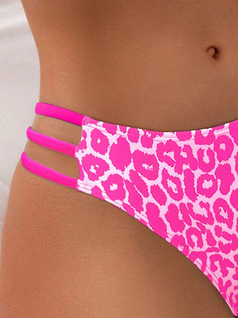 ヒョウ柄ビキニセット（女性用） - ネオンカラーのストラップ付きツーピース水着、スクープネック、サイドカットアウトボトムス - サマービーチ2026