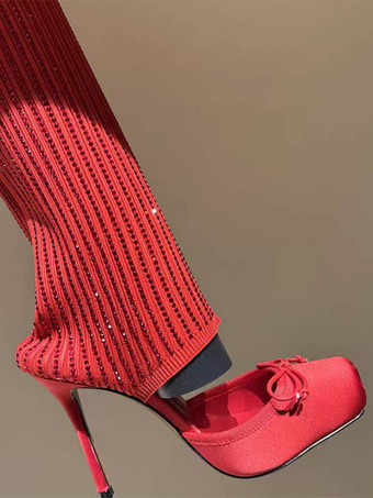 ブラックのニーハイブーツ レディース スクエアトゥ リボンカットアウト エラスティックブーツ