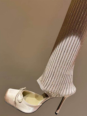 アプリコットブラックのニーハイブーツ レディース スクエアトゥ リボンカットアウト エラスティックブーツ