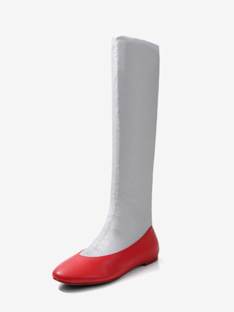 レディース フラットブーツ ラウンドトゥ スラウチ ミッドカーフブーツ