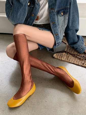 レディース フラットブーツ ラウンドトゥ スラウチ ミッドカーフブーツ