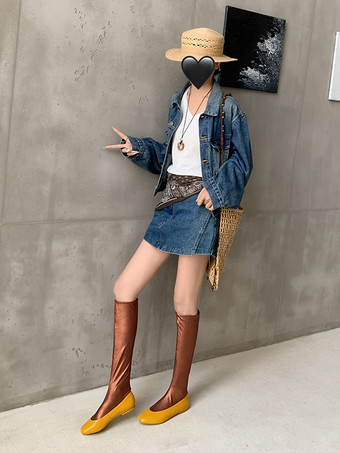 レディース フラットブーツ ラウンドトゥ スラウチ ミッドカーフブーツ