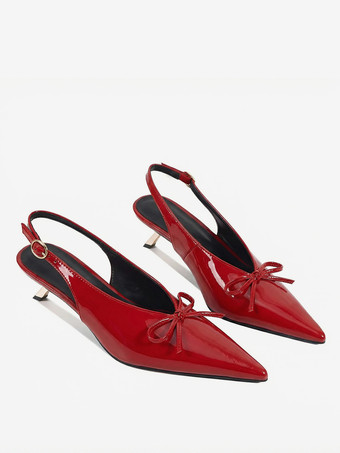 キトゥンヒールパンプス ポインテッドトゥ リボン スリッポン プロムシューズ