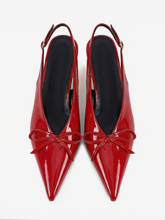 キトゥンヒールパンプス ポインテッドトゥ リボン スリッポン プロムシューズ