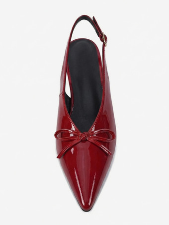 キトゥンヒールパンプス ポインテッドトゥ リボン スリッポン プロムシューズ