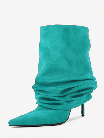 スエードアンクルブーツ レディース ポインテッドトゥ スラウチーブーティ