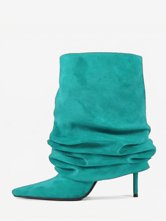 シアンスエードアンクルブーツ レディース ポインテッドトゥ スラウチーブーティ