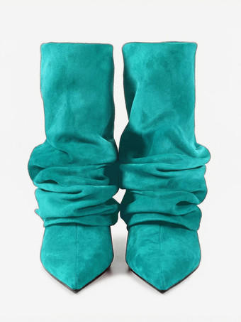 スエードアンクルブーツ レディース ポインテッドトゥ スラウチーブーティ