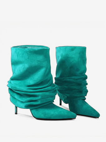 スエードアンクルブーツ レディース ポインテッドトゥ スラウチーブーティ