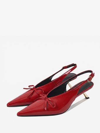 キトゥンヒールパンプス ポインテッドトゥ リボン スリッポン プロムシューズ