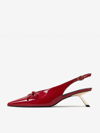 キトゥンヒールパンプス ポインテッドトゥ リボン スリッポン プロムシューズ