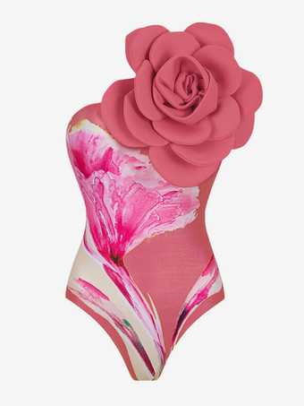 花柄プリントのツーピース水着セット（女性用） - 3Dフラワーモノキニとマキシ丈サロンスカートカバーアップ - サマービーチリゾート2026