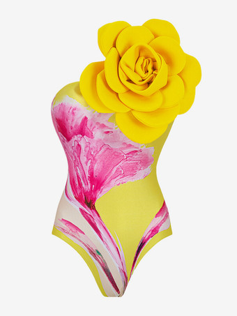 花柄プリントのツーピース水着セット（女性用） - 3Dフラワーモノキニとマキシ丈サロンスカートカバーアップ - サマービーチリゾート2026