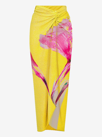 花柄プリントのツーピース水着セット（女性用） - 3Dフラワーモノキニとマキシ丈サロンスカートカバーアップ - サマービーチリゾート2026