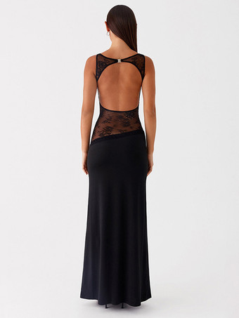 レースパッチワークマキシガウン（女性用） - エレガントなオープンバックノースリーブボディコンロングドレス - 2026年夏のフォーマルイブニングパーティー