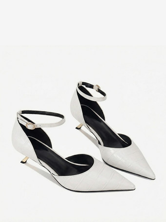 キトゥンヒールパンプス レディース ポインテッドトゥ ストーン柄 アンクルストラップパンプス