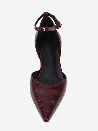 キトゥンヒールパンプス レディース ポインテッドトゥ ストーン柄 アンクルストラップパンプス