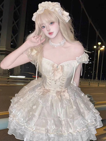 アイボリー スイートロリータドレス バレエJSK ポリエステル ノースリーブ スイート姫ロリータドレス