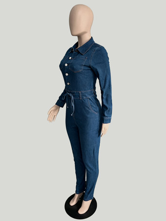 レディース用スキニーデニムジャンプスーツ - ダークウォッシュ セクシー ボディコン ドローストリングウエスト スリムフィット ジーンズロンパース - スプリングカジュアルクラブ 2026