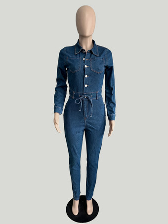 レディース用スキニーデニムジャンプスーツ - ダークウォッシュ セクシー ボディコン ドローストリングウエスト スリムフィット ジーンズロンパース - スプリングカジュアルクラブ 2026