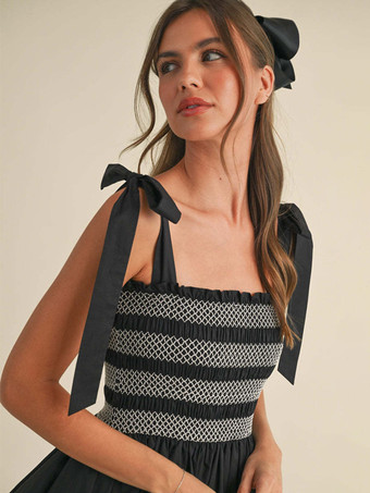 ティアードスモックサマードレス（女性用） - ボヘミアン風タイストラップロングAラインドレス - サマービーチパーティー2026