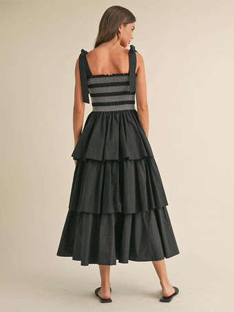 ティアードスモックサマードレス（女性用） - ボヘミアン風タイストラップロングAラインドレス - サマービーチパーティー2026