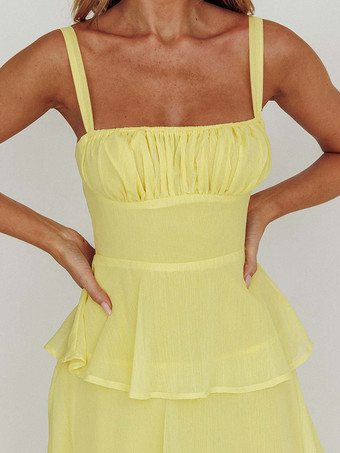 ティアードフリルマキシスリップドレス（女性用） - フェアリーコアスクエアネックタイバックAラインガウン - 夏のビーチウェディングゲスト 2026