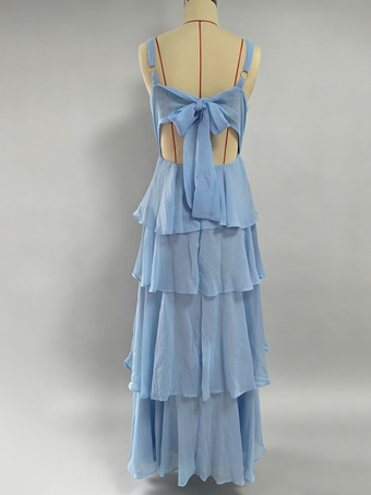 ティアードフリルマキシスリップドレス（女性用） - フェアリーコアスクエアネックタイバックAラインガウン - 夏のビーチウェディングゲスト 2026