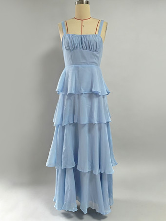 ティアードフリルマキシスリップドレス（女性用） - フェアリーコアスクエアネックタイバックAラインガウン - 夏のビーチウェディングゲスト 2026