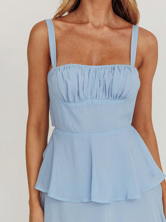 ティアードフリルマキシスリップドレス（女性用） - フェアリーコアスクエアネックタイバックAラインガウン - 夏のビーチウェディングゲスト 2026